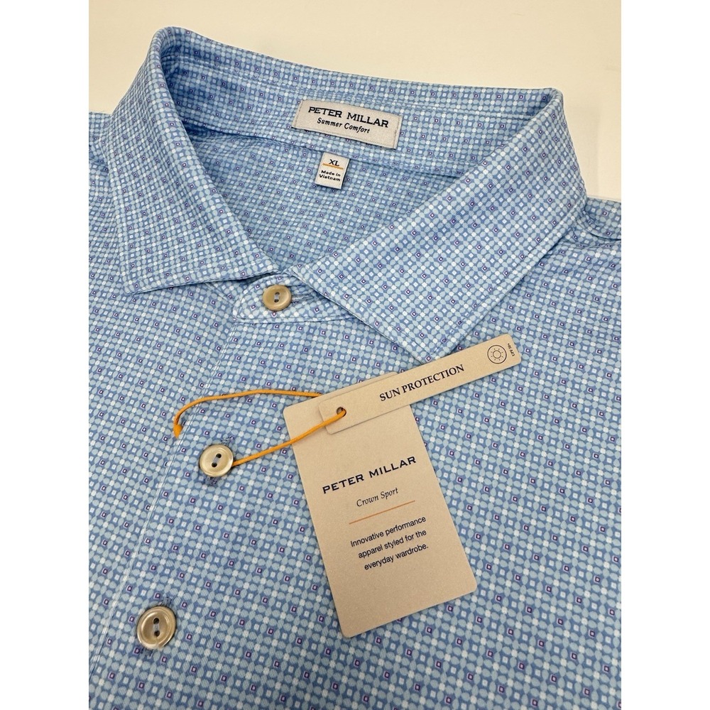 NWT Peter Millar VEGA Geometric Performance Golf Polo Shirt CBLU Blue XL $115 - Picture 2 of 10